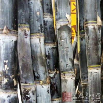 霉變甘蔗外皮失去光澤，質地較軟，瓤部顏色比正常甘蔗深