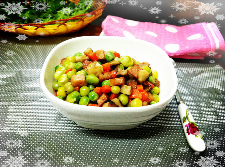 豌豆火腿冬菇丁的做法步驟：10