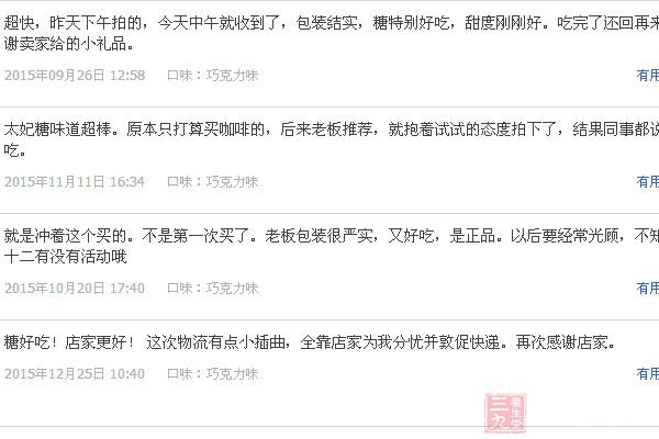 用戶對太妃糖的評論