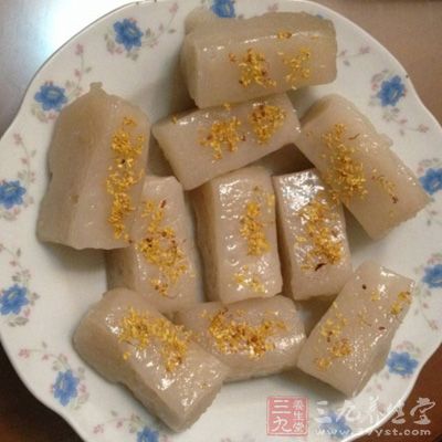 桂花糕放涼後取出切塊即可