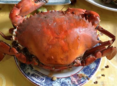 活的梭子蟹、鹽、料酒、蔥、姜
