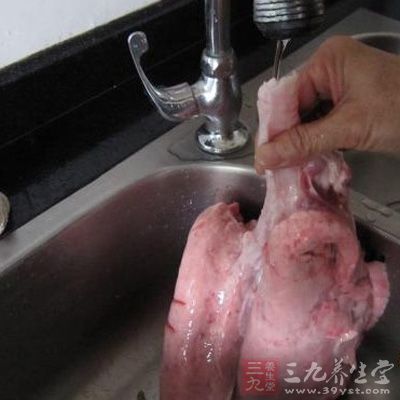豬肺洗淨，放在水池裡