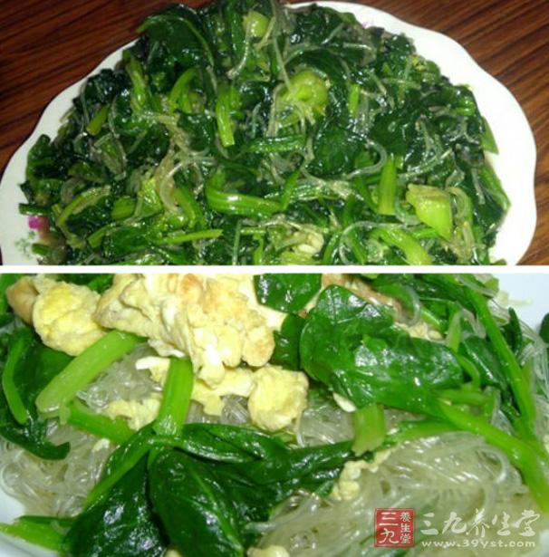菠菜中含有大量的β胡蘿卜素和鐵,也是維生素B6、葉酸、鐵和鉀的極佳來源;粉條裡富含碳水化合物、膳食纖維、蛋白質、煙酸和鈣、鎂、鐵、鉀等礦物質,且有良好的附味性。 菠菜中含有大量的β胡蘿卜素和鐵,也是維生素B6、葉酸、鐵和鉀的極佳來源;粉條裡富含碳水化合物、膳食纖維、蛋白質、煙酸和鈣、鎂、鐵、鉀等礦物質,且有良好的附味性。